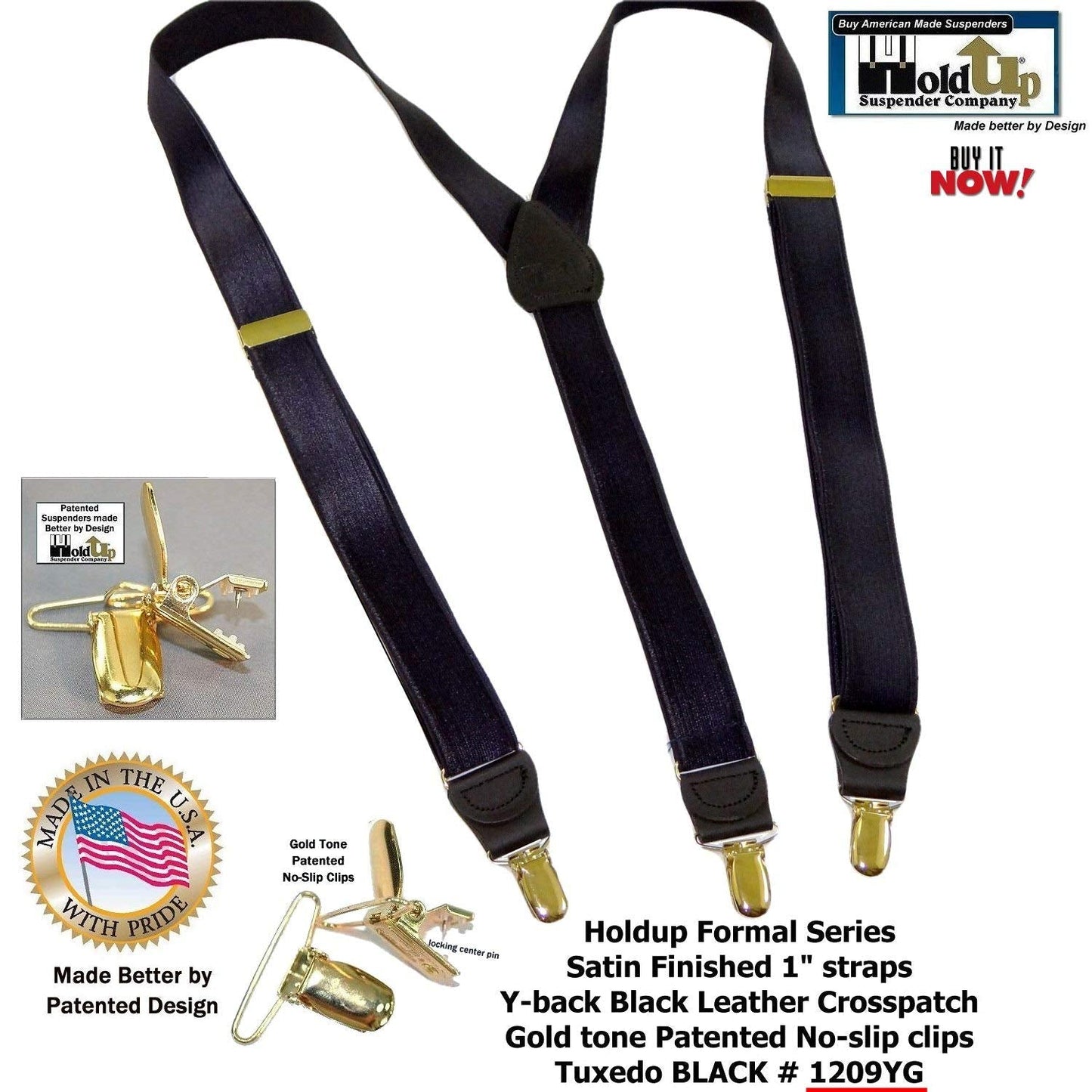 Hold-Up Suspender Company Formal Series Suspenders for Men in Tuxedo YG Style with USA Patented No-Slip Clips