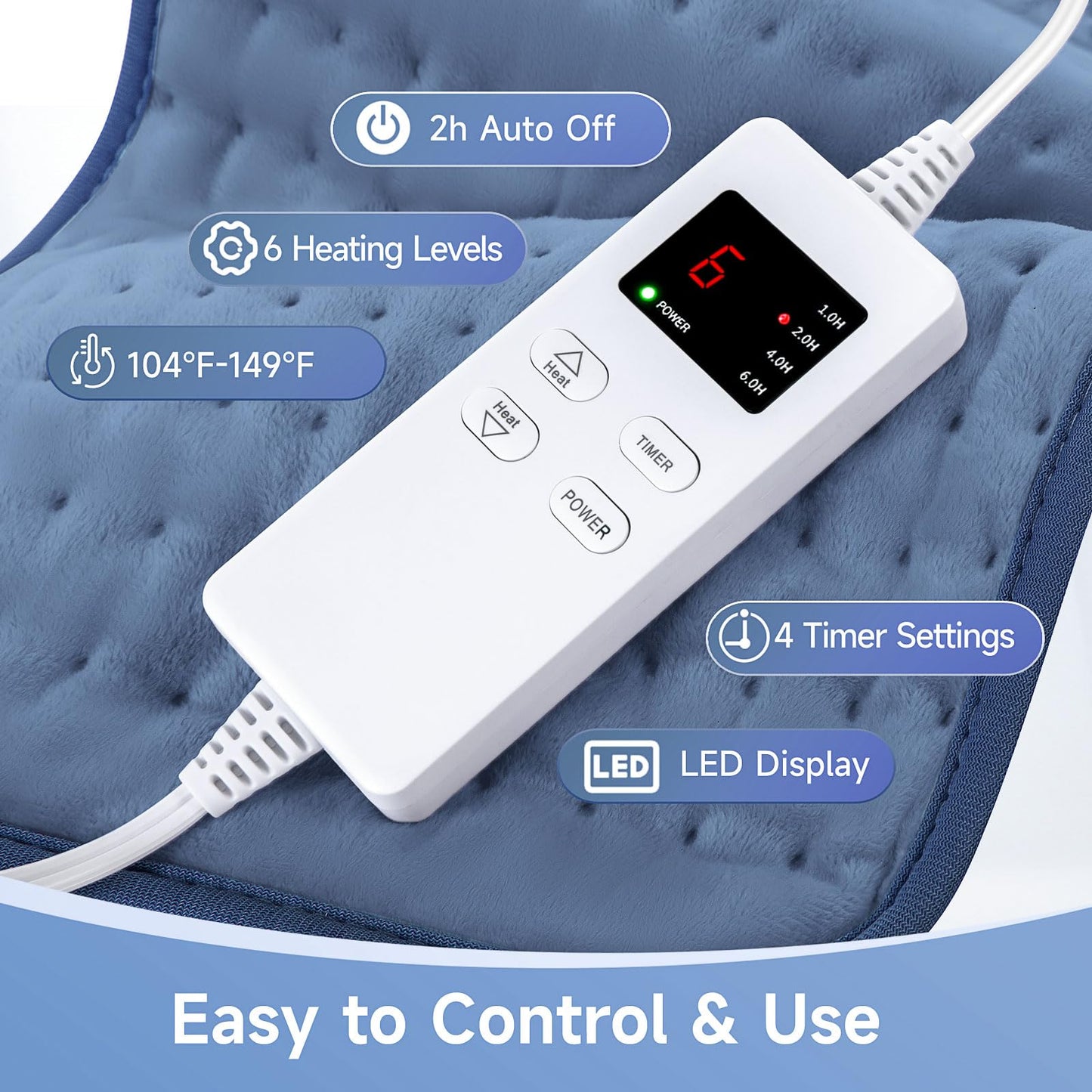 Heating Pad for Back, Large Heating Pads for Body Muscle Pain Cramps Relief, 6 Heat Settings Machine Washable Electric Heating Pad, Birthday Christmas Gifts for Women Mom