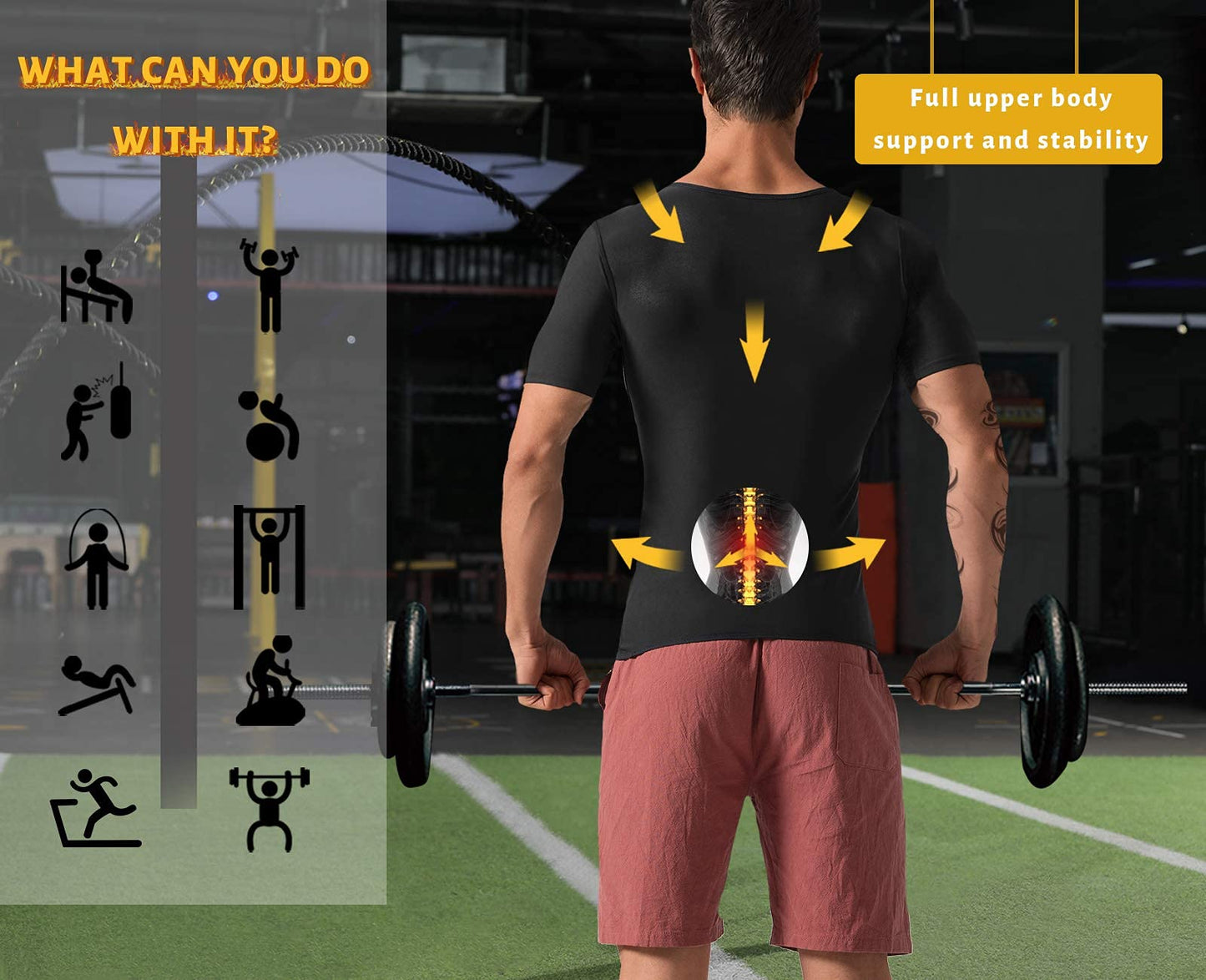 QZSH Men Sauna Shirt Sweat Suit Slimming Vest Workout Tank Top Waist Trainer Shaper(BH6004-01-M)