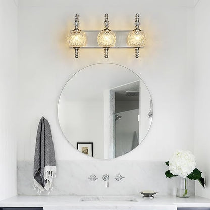 Modern Crystal Bathroom Vanity Lights Fixtures Over Mirror Brushed Nickel Vintage 3-Lights 20 Inch Bathroom Light Fixtures Glass Crystal Vanity Lights