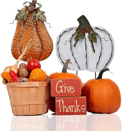 Metal Pumpkin Stakes Yard Signs Fall Decor Decorative Garden Stake Lawn Pumpkins Ornaments Outdoor Autumn Decoration for Harvest Halloween Thanksgiving (17.5" H White x2)