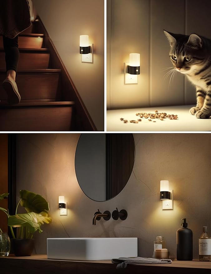 L LOHAS LED Motion Sensor Night Light, [2 Pack] Motion Activated Night Light Plug into Wall, Dimmable 100LM, Soft White 3000K, Motion Sensor Light Indoor for Hallway Bedroom Stairway Bathroom Elderly
