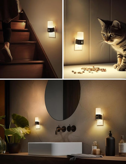 L LOHAS LED Motion Sensor Night Light, [2 Pack] Motion Activated Night Light Plug into Wall, Dimmable 100LM, Soft White 3000K, Motion Sensor Light Indoor for Hallway Bedroom Stairway Bathroom Elderly
