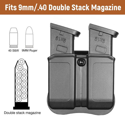 GUN & FLOWER Universal Double Magazine Holder with Silicone Paddle, OWB Magazine Holster Fits 9mm/.40 Double Stack Mags, Mag Pouch Compatible with Glock/Taurus/Beretta/Sig/H&K/CZ/S&W/Colt