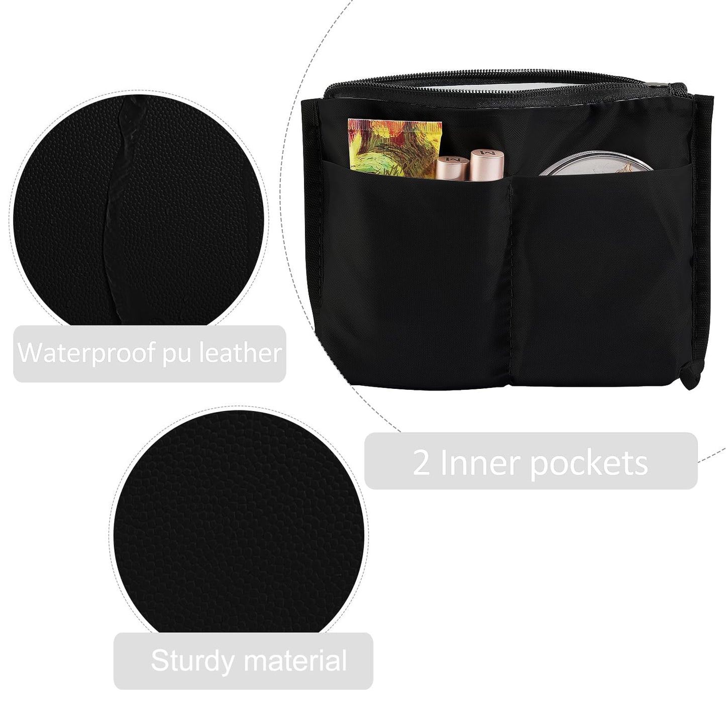 MAANGE Cosmetic Bags for Women Small Makeup Bag for Purse Pu Leather Makeup Pouch Travel Makeup Bag with Zipper Make Up Bag for Travelling (Black)
