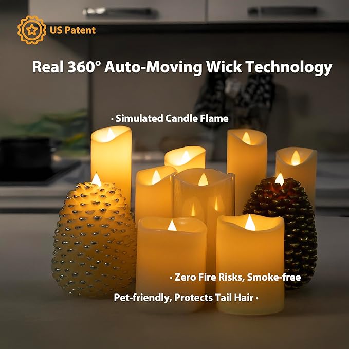 Flameless Candles Last 1300+ Hours Real Wax Flame Effect Auto-Moving 3D Wick, LED Pillar Candles with Timers Battery Operated - Red 6“6”