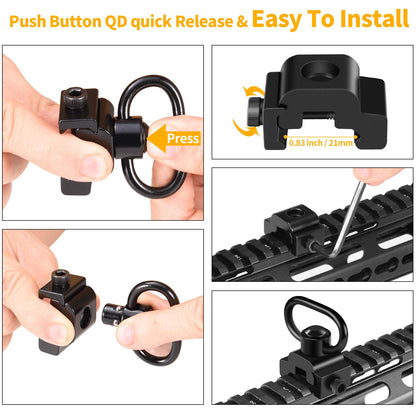 LONSEL 360° Rotation Picatinny 2 Point and Traditional Sling Swivel Mounts Picatinny Rail Mount with 1.25" Push Button QD Sling Swivels - Black (1 Pack)