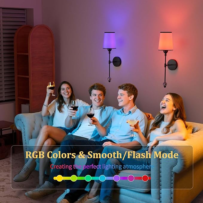 PAIHOME Wall Sconces Set of Two Battery Operated, Rechargeable Wireless Sconces with 5000mAh, 15 Colors Remote Control Dimmable Black Wall Sconce for Bedroom Living Room Bathroom Hallway Wall Decor