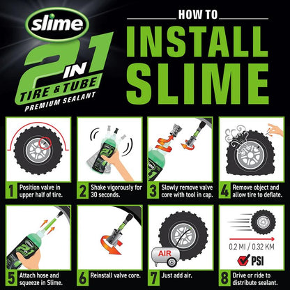 Slime 10193 Tire and Tube Sealant Puncture Repair Sealant, 2-in-1, Premium, Prevent and Repair, Suitable for Non-Highway Tires and Tubes, Non-Toxic, Eco-Friendly, 16oz Bottle