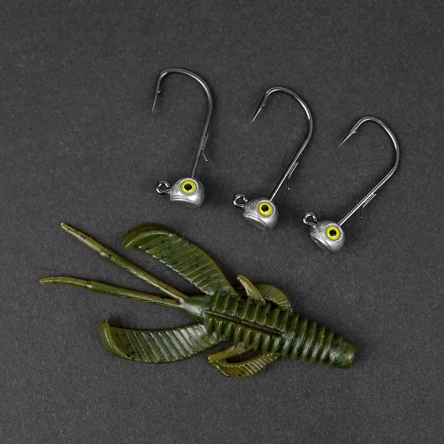 15-Pack Fish Eye Ned Rig Jig Heads with Welded Wire Bait Keeper – 1/16 3/32 1/8 3/16 1/4oz with 2/0 3/0 Hooks, Chartreuse Eyes, Secure Finesse TRD Hookup for Bass Fishing