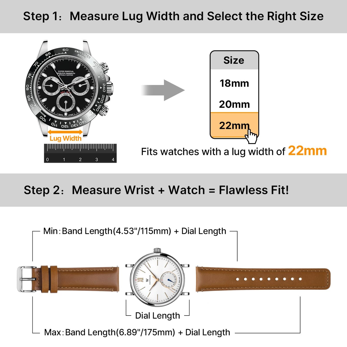 Fullmosa 18mm 20mm 22mm 24mm Leather Watch Bands, 2 Pack Soft Quick Release Watch Strap Compatible with Garmin Vivoactive 5/6/4/3, Venu 4/3S/2S, Samsung Galaxy Fossil Amazfit for Men Women,22mm Toffee Brown&Silver/Black&Black
