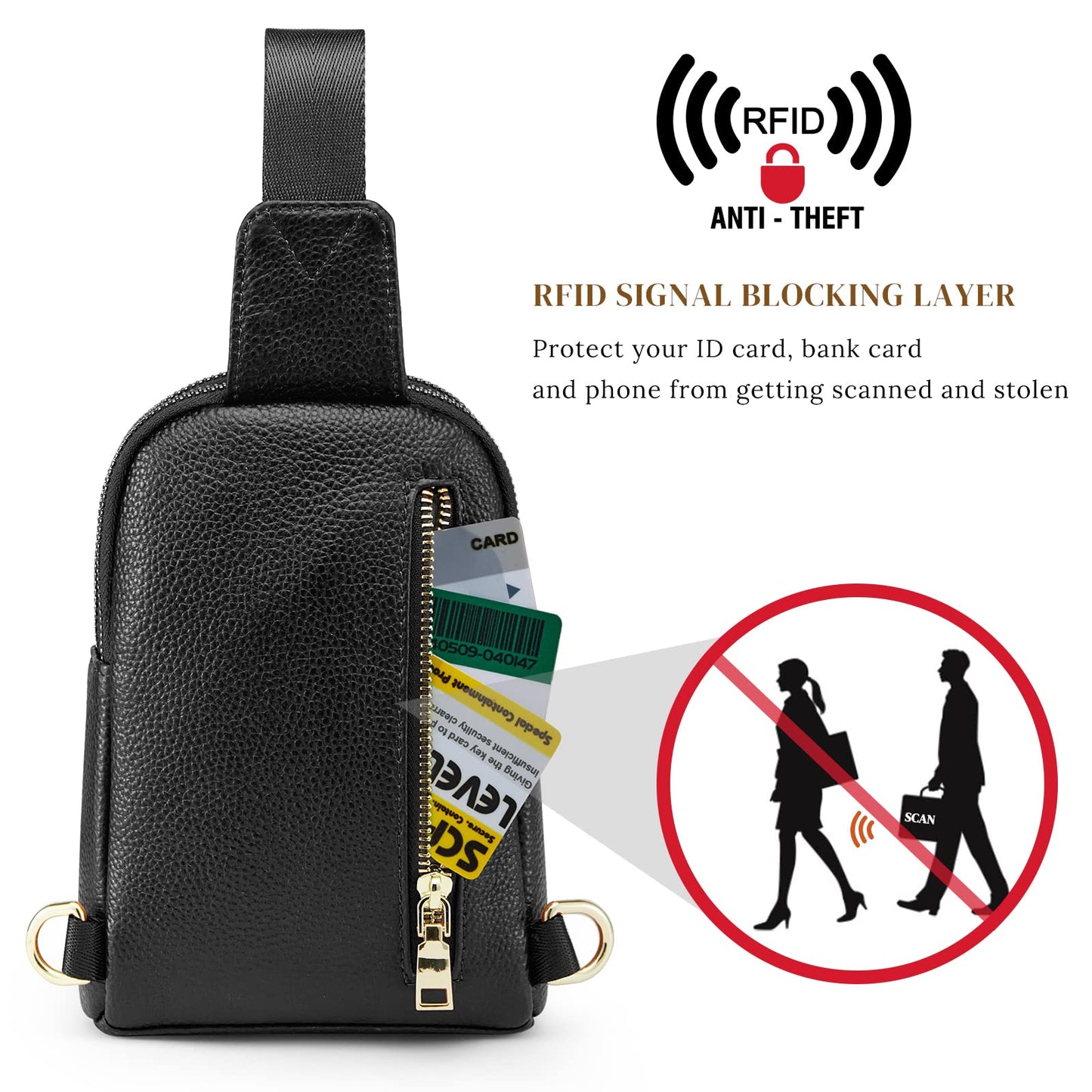 S-ZONE Small/Medium Women Leather Crossbody Sling Bag RFID Blocking Men Chest Packs Backpack Unisex, Black, Small, Retro