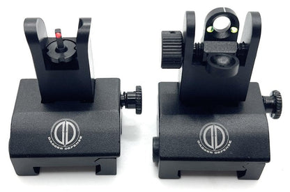 Dagger Defense (Veteran Owned Company) Fiber Optic BUIS Backup Iron Sights for use on Standard Picatinny Rails. Spring Loaded. Use with red dots and Reflex Sights.