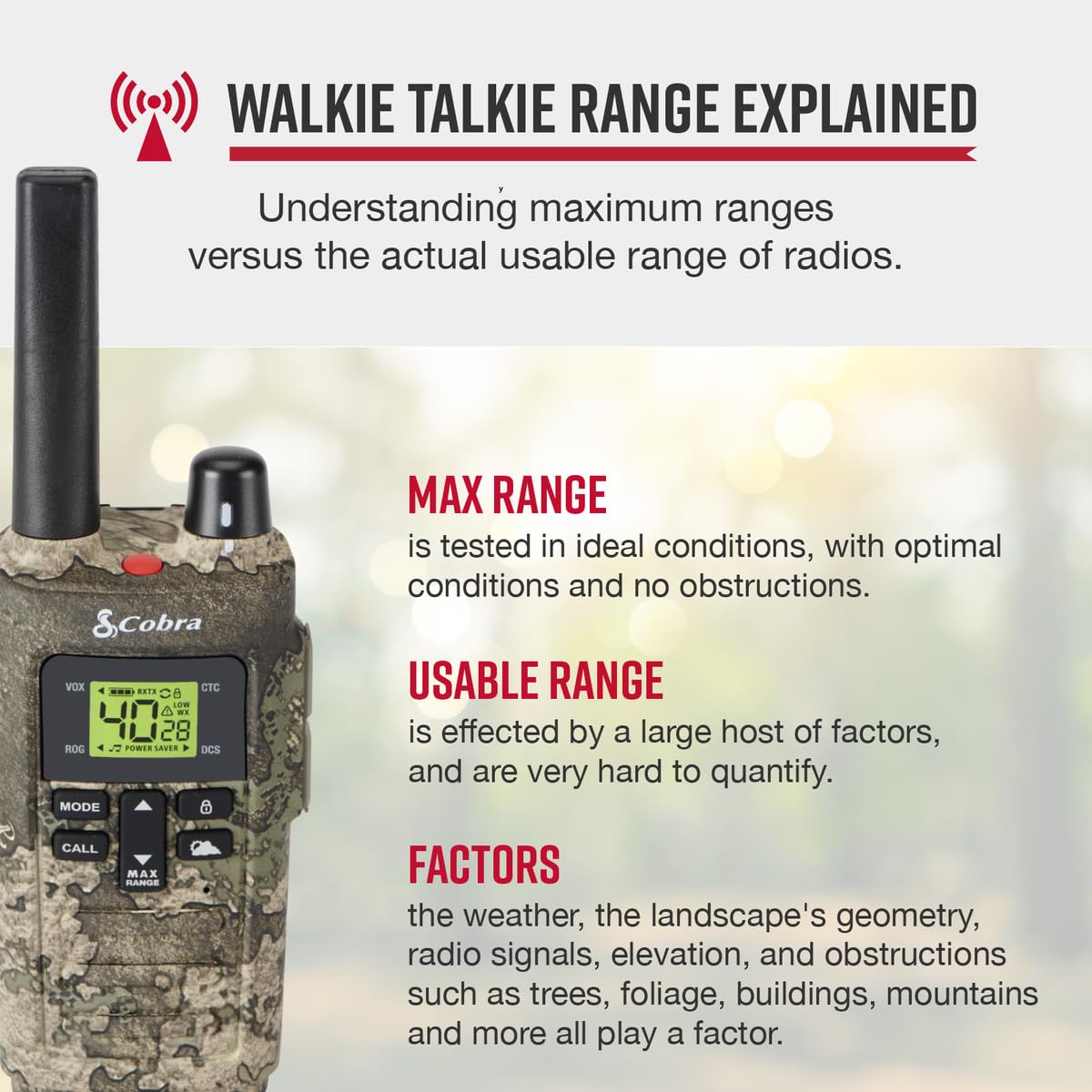 Cobra RX680 Walkie Talkies (2-Pack) - Rugged & Splashproof Two Way Radios Long Range, IP54 Water Resistant Design, 60 Pre-Programmed Channels, Weather Alerts, Included Charging Dock (Black/Orange)