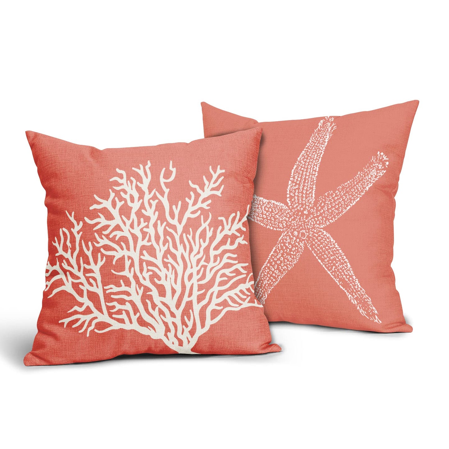 Coastal Coral Throw Pillow Covers 20x20 Inch Set of 2 Starfish Beach Nautical Pillow Covers Summer Farmhouse Pillowscase Linen Square Cushion Covers for Sofa Couch Bedroom Living Room Home Decoration