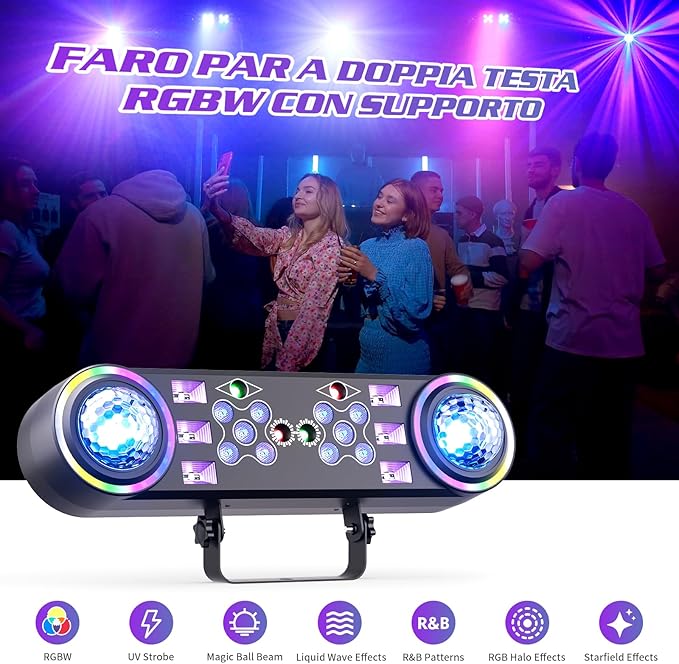 80W Dj Lights with Stand,7 in 1 Party Light Dj Disco Lights Sound Activated DMX Wireless Control with Rotating Ball,Strobe,UV,Colorful Effect for Stage KTV Band Wedding with Carry Bag (Black, 4)