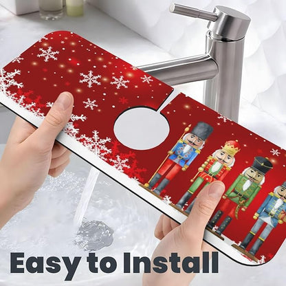 Christmas Snowflake Nutcracker Red 15" X 5.5" Kitchen Sink Splash Guard Faucet