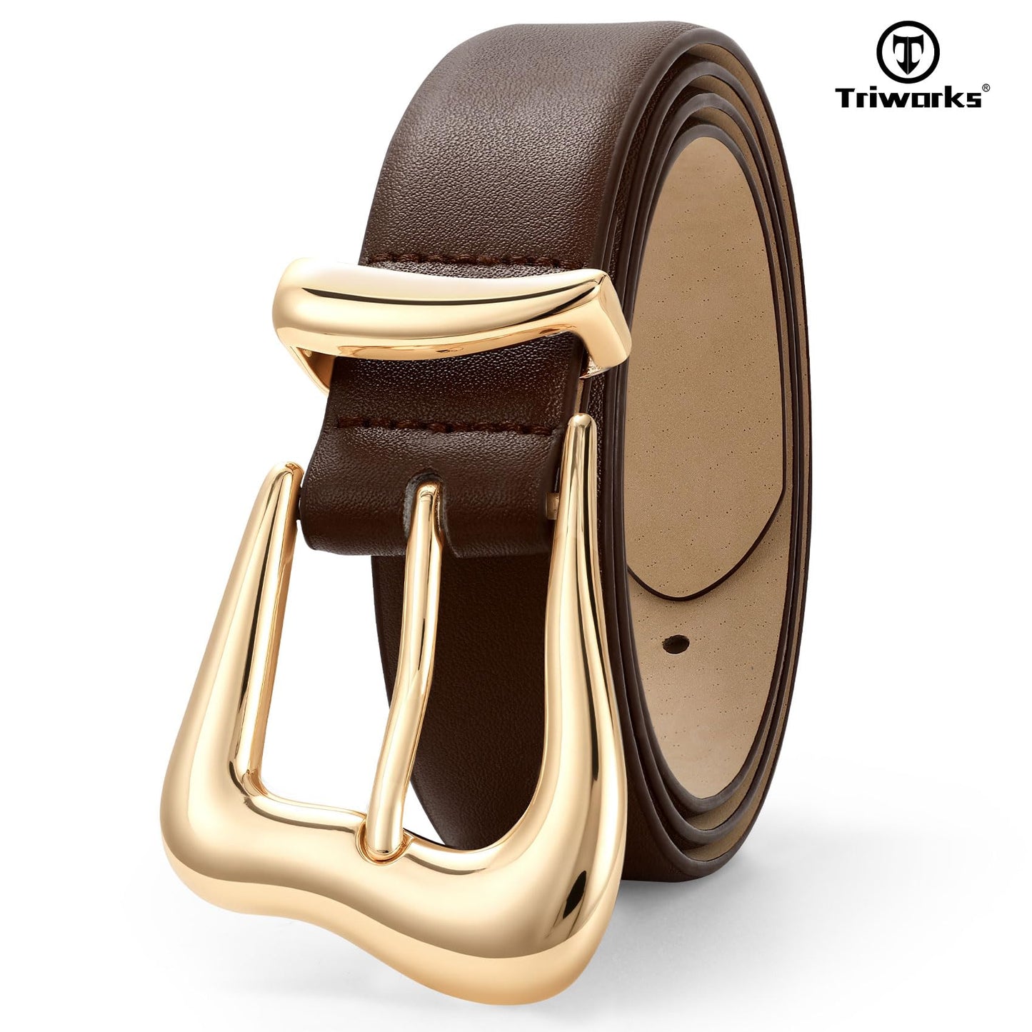 TRIWORKS Women's Belts for Jeans Pants Gold Buckle Fashion Waist Belts for Ladies Leather Belts