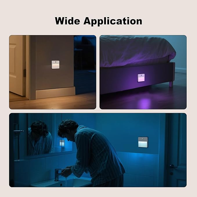 LED Night Light with Motion & Dusk Sensor, 2-Pack, Battery-Powered & Rechargeable, Multi-Color Adjustable, Dimmable