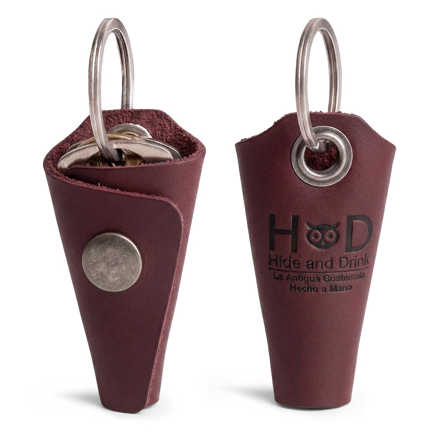 Hide & Drink Full Grain Leather Wrap Keychain, Organizer Snap Closure, Key Ring Cover, Silencer Sleeve Key Holder for Men (Sangria)