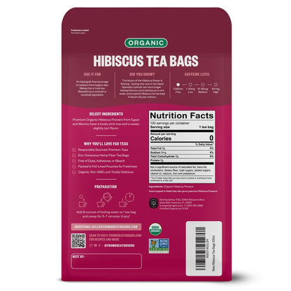 FGO Organic Hibiscus Tea, 100 Count, Eco-Conscious Tea Bags, Caffeine Free, Packaging May Vary (Pack of 1)
