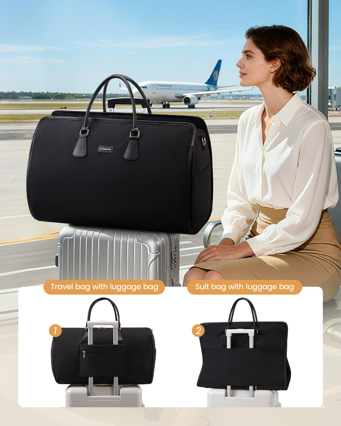 LOVEVOOK Convertible Travel Duffle Bag for Women Men,2 in 1 Garment Bag for Travel with Shoe Pouch,Overnight Weekender Carry On Duffel Bags for Airplane,Hanging Suitcase Suit Dress Business for Trip