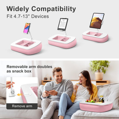 ERGONOV Lap Beanbag Tablet Pillow Stand with Snack Bowl and 360° Rotating Arm, Adjustable iPad Holder for Bed, Couch, and Recliner, Compatible with 4.7"-13" Kindle, iPad, Tablet, Phone,Pink