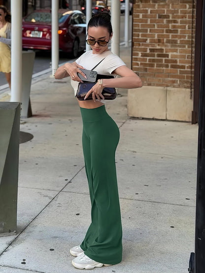 YEOREO Workout Leggings Womens No Front Seam Straight Leggings 35" High Waist Buttery Eddiy Gym Yoga Pants Dark Green M