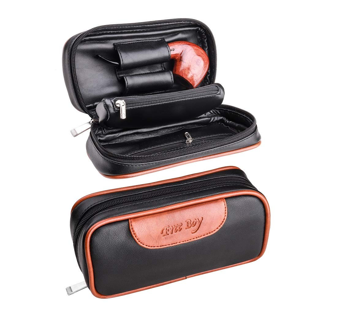 Free Boy PU Leather Tobacco Pipe Pouch,Wooden Smoking Pipe Pouch/Bag Holder 2 Pipes and other Accessories(Does not Contain Pipe and Accessories)