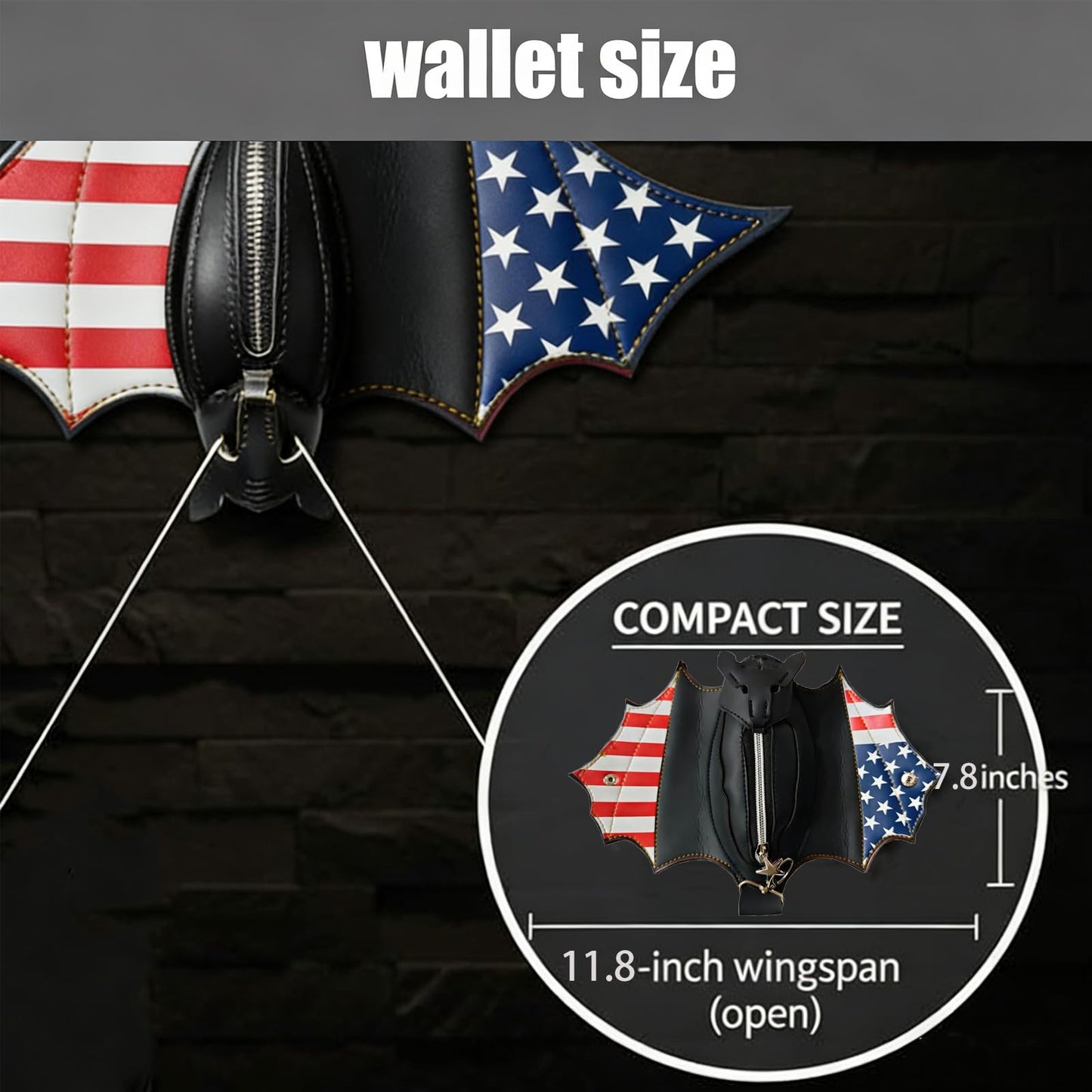 New Gothic Bat Shaped Coin Purse 11.8In, Faux Leather Keychain Zipper Pouch, Portable Mini Wallet for Keys Coins, Halloween & Festival Gifts