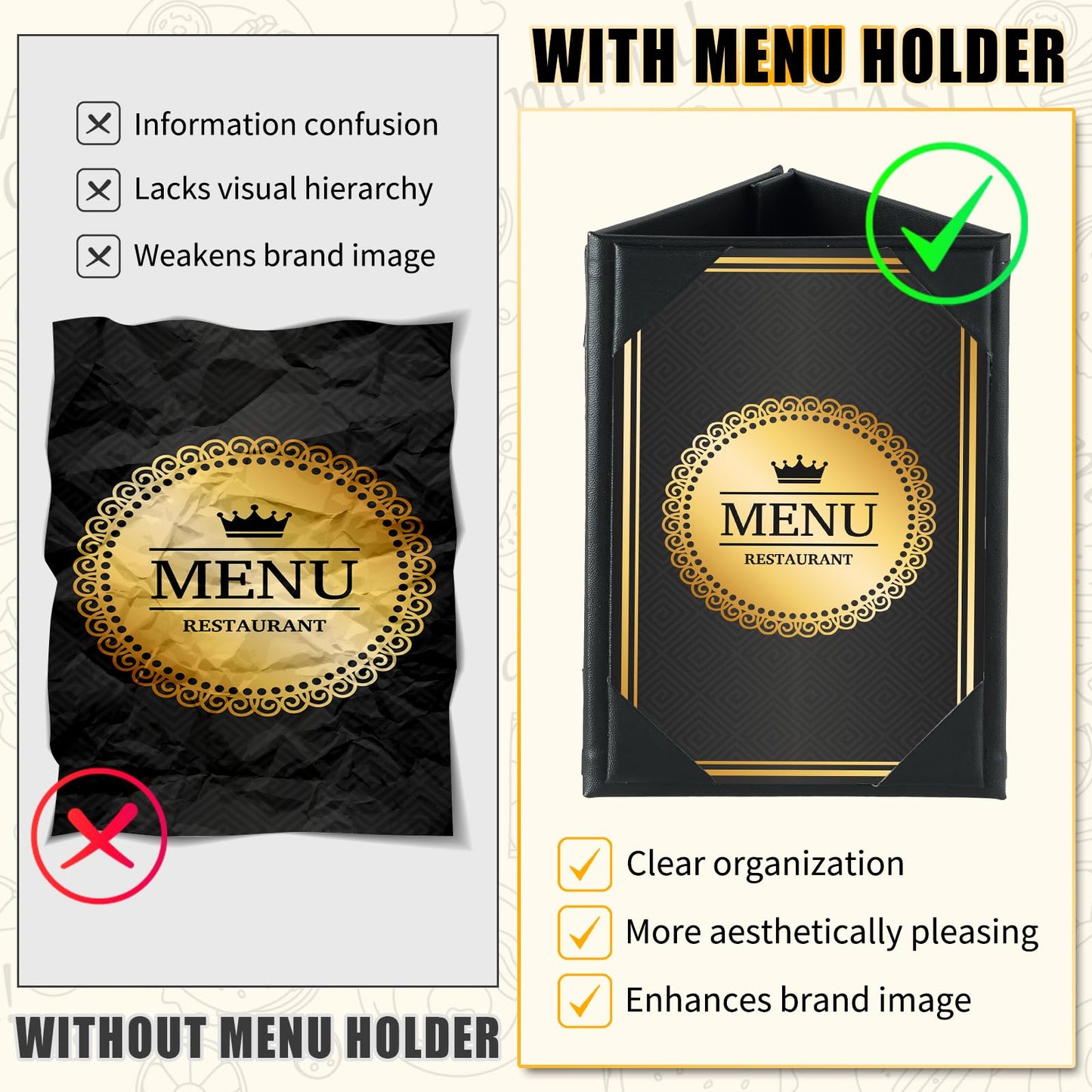 FLKQC Table Tent Triangle Menu Holders 4" x 6", 2 Pack 3-Side Leatherette Picture Frames, Menu Cover with Angled Corners for Restaurant, Bar, Cafe, Wedding, Durable Menu Folders