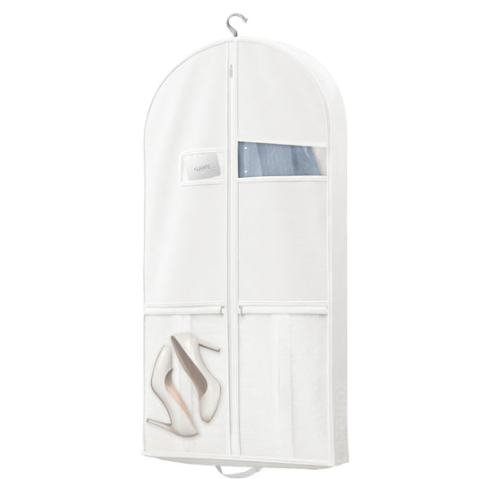 43" Travel Garment Bag with Accessories Zipper Pocket, Heavy Duty Suit Bag for Suits, Tuxedos, Dresses, Coats, White, 1 pack