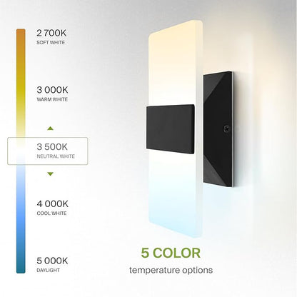 ASD 8 Inch LED Indoor Wall Sconce - Modern Interior 10W 120V 2700K-5000K Adjustable Dimmable Wall Mounted Light Fixtures, Acrylic Glass Wall Lights for Stairway, Hallway - ETL, Matte Black 2 Pack