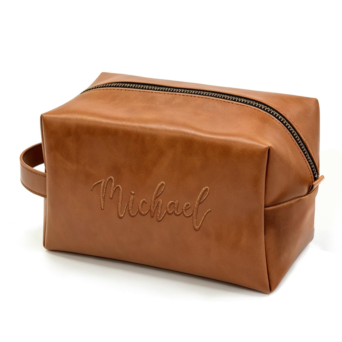 Custom Embroidered Toiletry Bag for Men, Customized Birthday Fathers Day Groomsmen Gift for Dad, Personalized Mens PU Leather Travel Cosmetic Bag with Name for Husband, Shaving Dopp Kit Organizer Bag