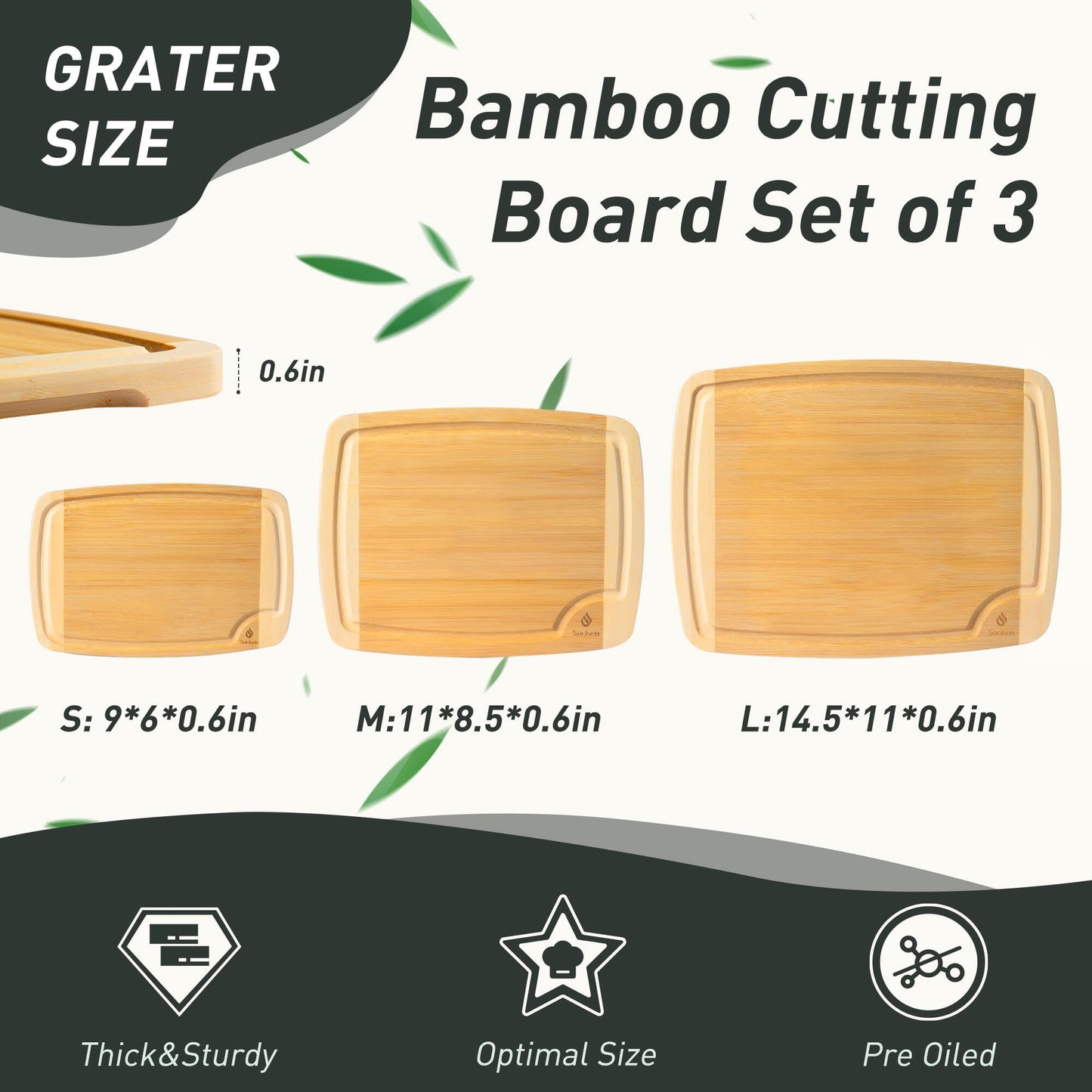 3 packs Bamboo Cutting Board Set Non Slip Feet Over Sink For Kitchen Meal Prep & Serving Brides Her Wedding Day Bridal Shower Engaged Wed House Christmas Married Future Unique Cool Gifts