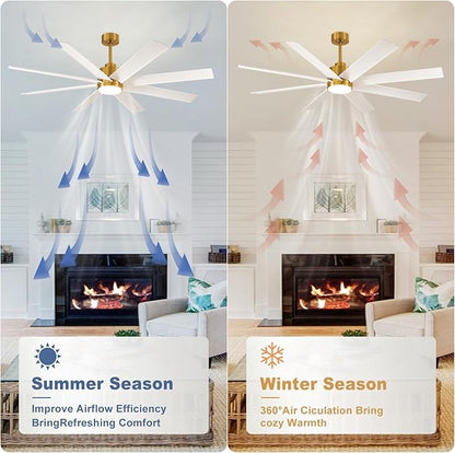 Depuley 72" Industrial Ceiling Fans with Light, Modern Ceiling Fan with 8 Blades, 5-Speed Reversible DC Motor, 3 Dimmable Color Light Fan with Remote for Indoor Living Room Covered Outdoor