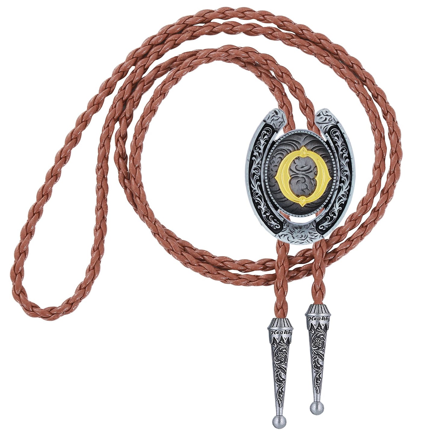 HUABOLA CALYN Brown Bolo Tie for Men Black Initial Letter ABCDMJR to Z Native American Western Cowboy Bolo Tie for Women (O)