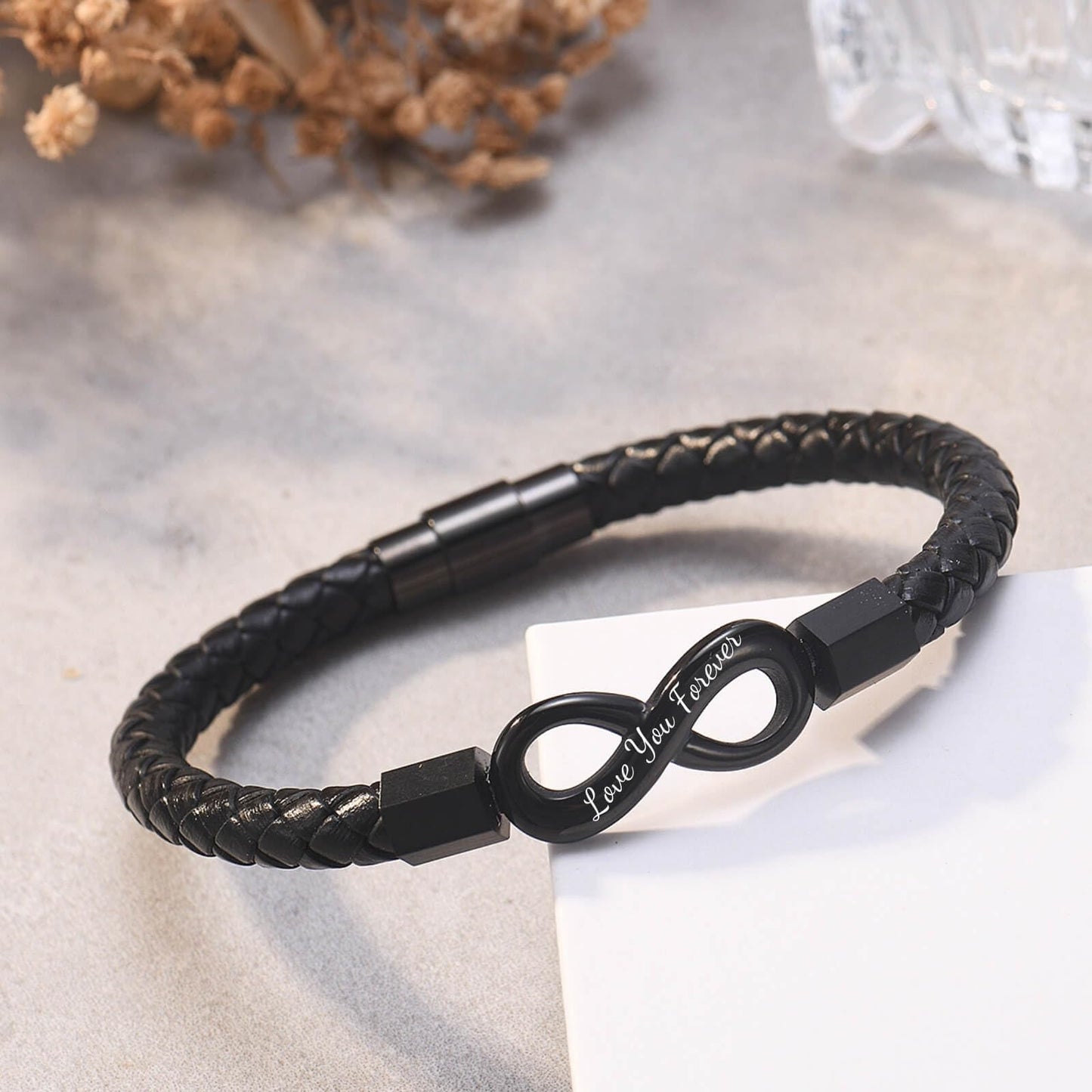 Coolvy To My Man Infinity Bracelet for Men Valentine Birthday Christmas Gifts for Boyfriend Husband Personalized Leather Bracelets