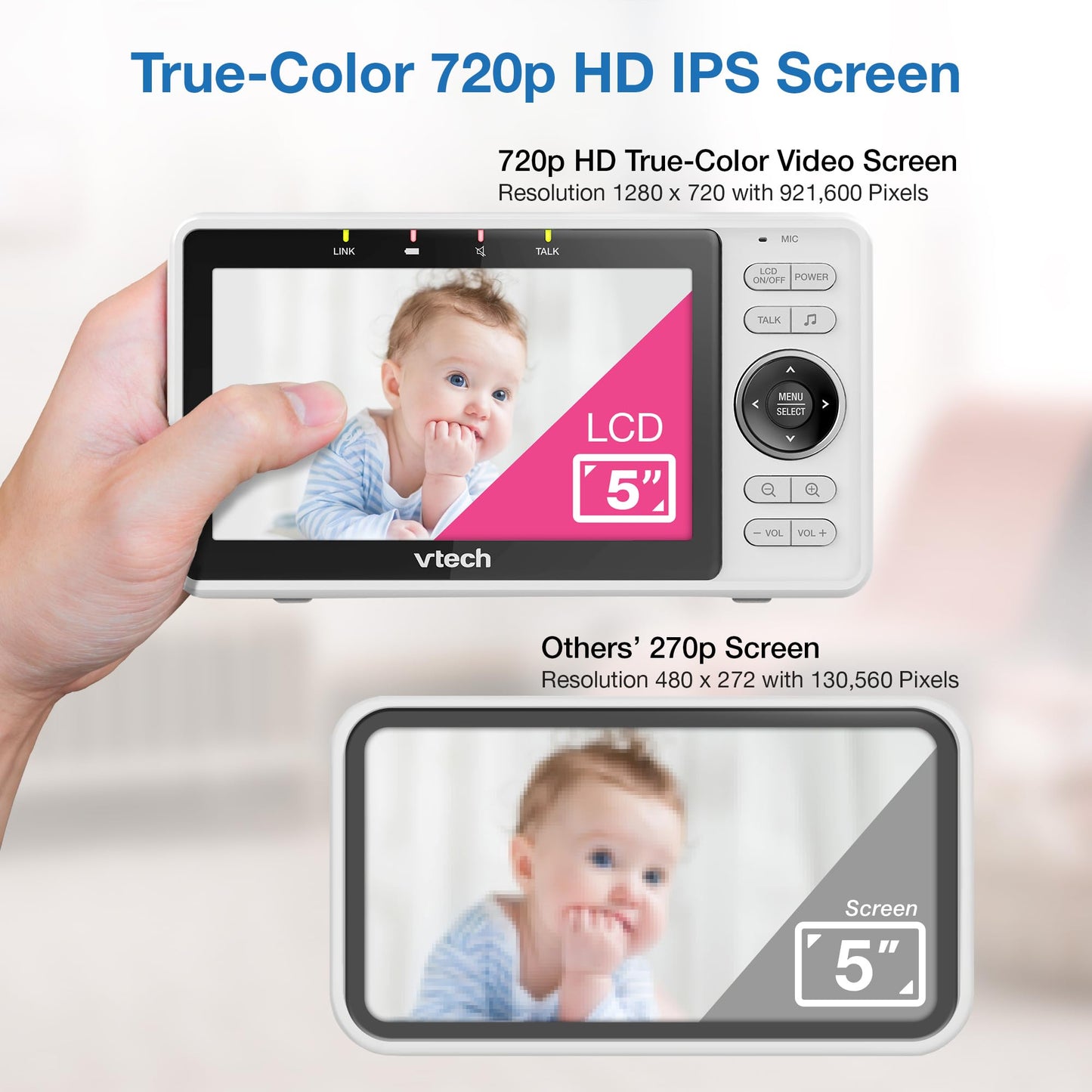 VTech Upgraded Smart WiFi Baby Monitor VM901, 5-inch 720p Display, 1080p Camera, HD NightVision, Fully Remote Pan Tilt Zoom, 2-Way Talk, Free Smart Phone App, Works with iOS, Android
