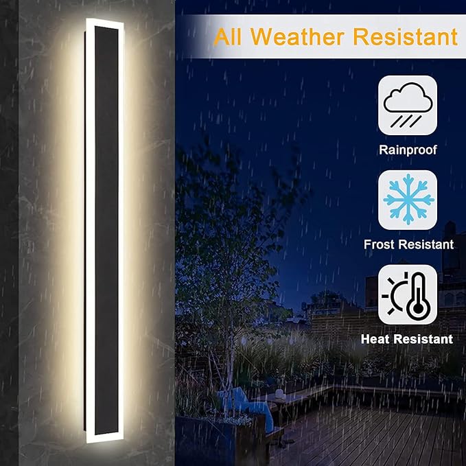 2Pack-39INCH Long Outdoor LED Wall Lights,30W Waterproof IP65 Warm White 120V LED Wall Mount Light Fixture Acrylic Black Exterior Wall Lights for House Courtyard Balcony Porch