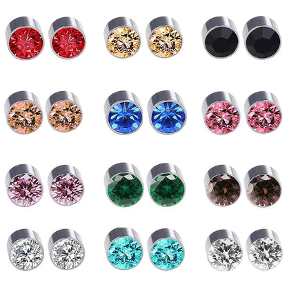 LIUJZZJ 12 Pairs Crystal Rhinestone Magnetic Clip Non Piercing Fake Earrings Fashion Jewelry（Multi-Color）