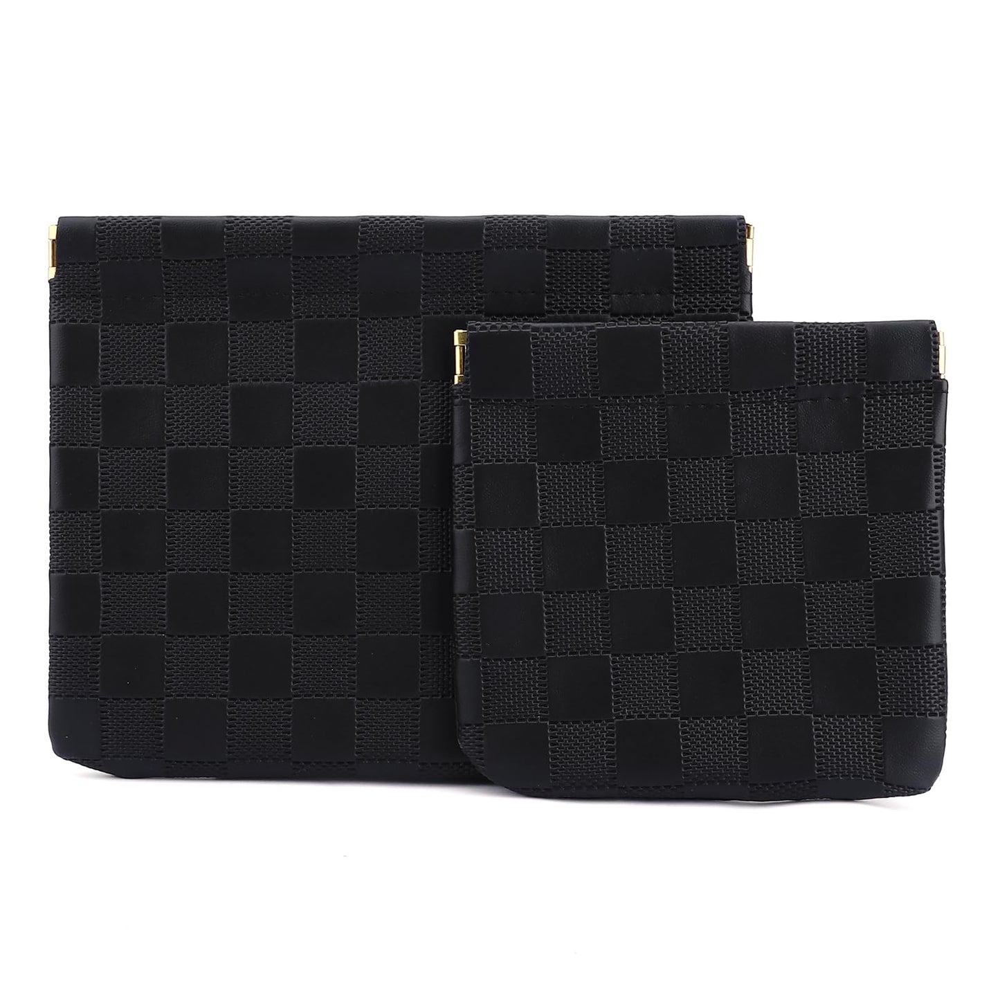 Tiltol 2 PCS Ladies Small Makeup Bag for Purse,Coin Purse Lipstick Cosmetic Accessories Organizer,Travel Pouch,Waterproof No Zipper Self-closing Small Makeup Pouch (Checkered Black)
