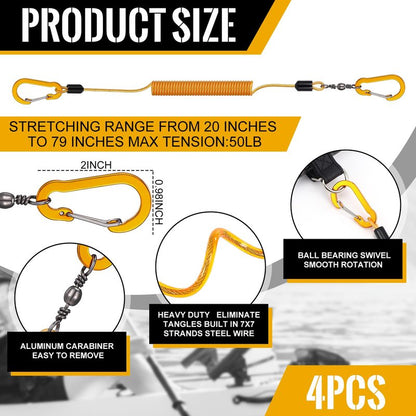Gejoy 8 Pcs Kayak Paddle Leash Heavy Duty Retractable Coiled Lanyard Pole Tether Straps for Kayaking Boating Canoeing Fishing Pole Rod Board Fishing Accessories