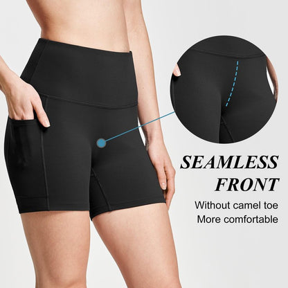 baleaf Biker Shorts Women Yoga Gym Workout Spandex Running Volleyball Tummy Control Compression with Pockets Soft 5" Black M