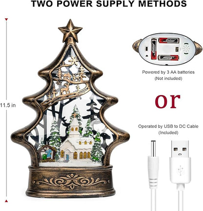 Christmas Snow Globe Lantern Water Glittering Church & Manger Scene with Music & Timer, USB Lined/Battery Operated Lighted Lantern for Christmas Festival Decoration Gifts