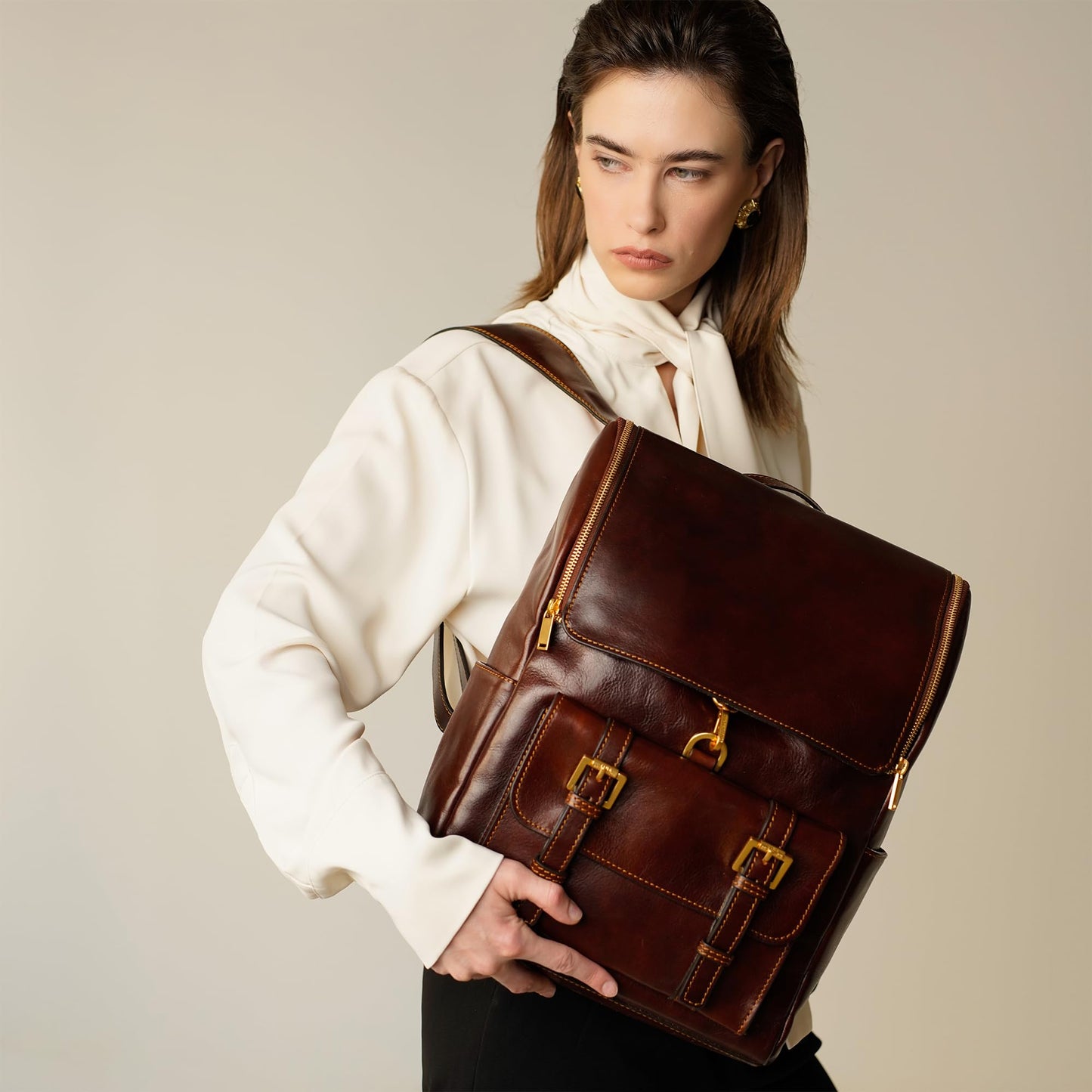 Time Resistance Leather Backpack - Laptop Travel Bag Rucksack up to 15” - Bag for Men and Women (Brown)