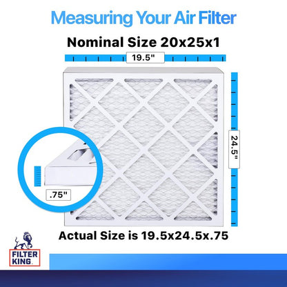 Filter King 20x25x1 Air Filter (MERV 8) (2-Pack) Dust & Allergy Control AC Furnace Filters, MADE IN USA, HVAC, Pleated, Electrostatic (Actual Size: 19.5 x 24.5 x .75)