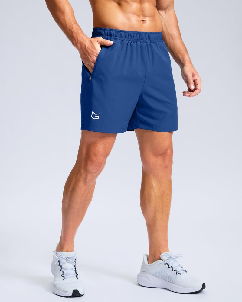 G Gradual Men's Athletic Running Shorts with Zipper Pockets Quick Dry 7"/ 5"/ 9" Workout Gym Shorts for Basketball Hiking(Royal Blue,5S)