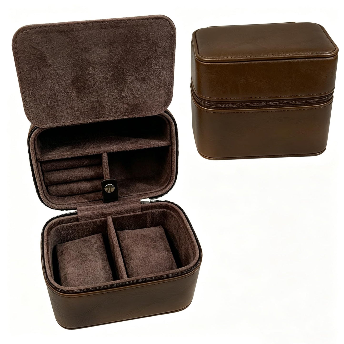CONBOLA Watch Case for Men - Travel Watch Box for 2 Watches & Smartwatches - Travel Jewelry Case with Accessory Compartment - Compact PU Leather Watch Box for Men & Travel Essentials Organizer