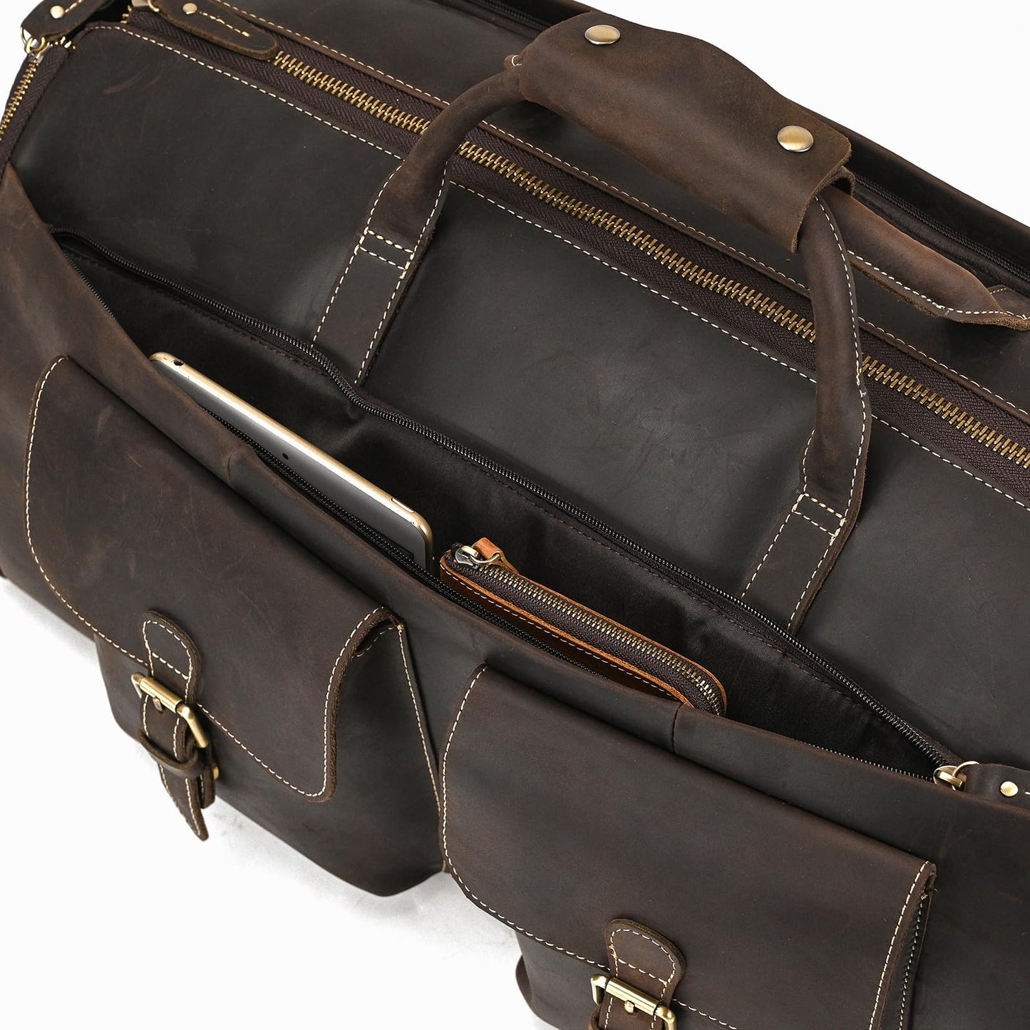 Leather Garment Bag for Men, Convertible Carry on Garment Duffel Bag for Travel Weekender Bag 2 in 1 Hanging Suitcase Suit Bag